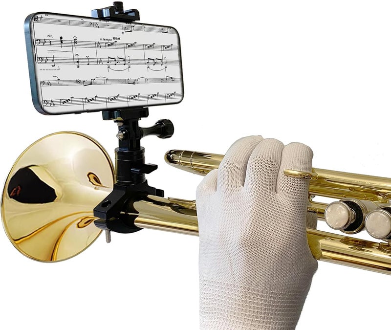 Smallan Musical Instrument Phone Stand for Low Brass Lyre,Mount Your Phone to Trombone Flugelhorn Euphonium Marching Baritone Mellophone Ultralight Aluminium Alloy Black (Black) - Image 1